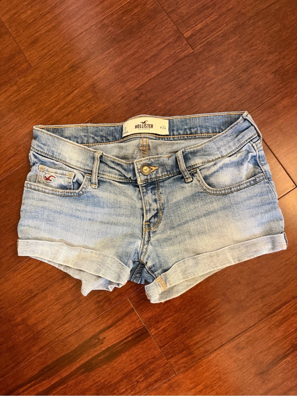 Hollister Light Wash Rolled Hem Distressed Denim Shorts